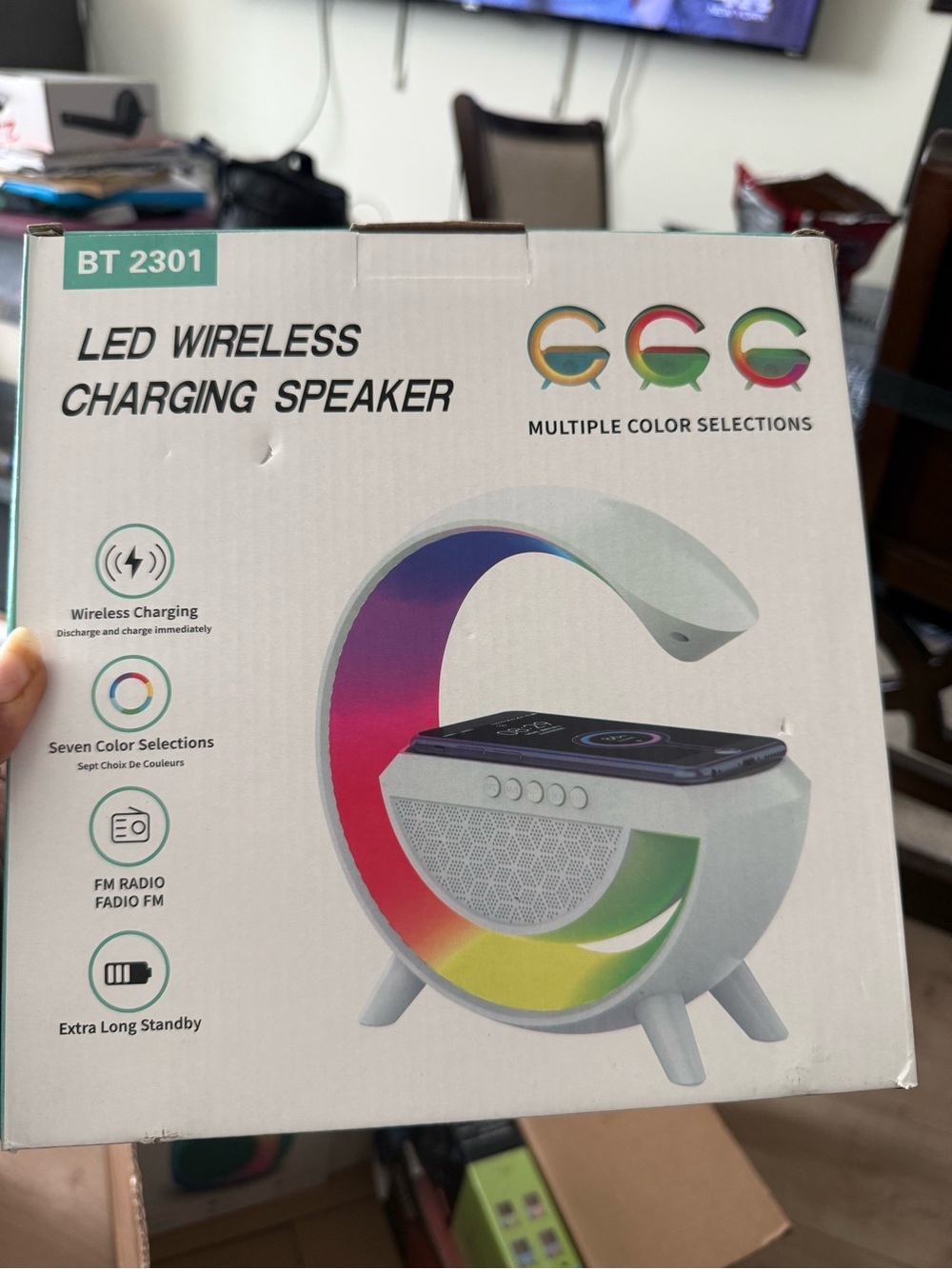 LED Wireless Charging Speaker BT 2301 - White with Multicolor LED